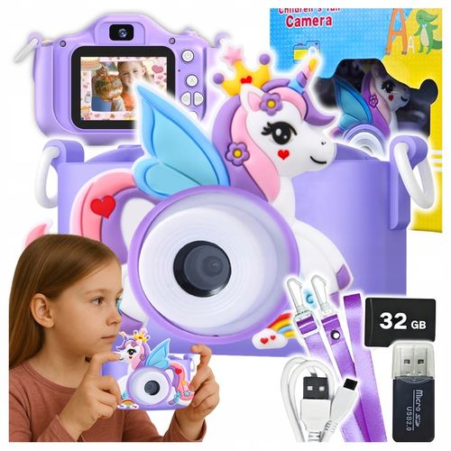 APARAT CYFROWY DLA DZIECI JEDNOROŻEC SELFIE KAMERA+KARTA 32GB MENU PL na Arena.pl
