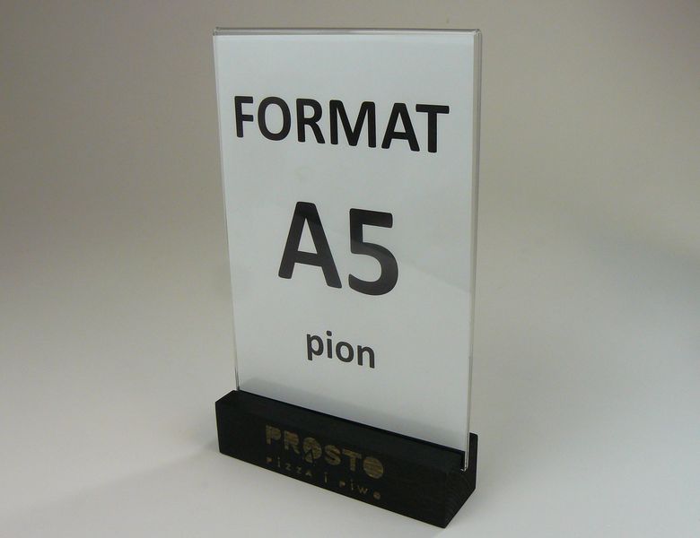 stojak na menu ulotkę plexi z drewnianą podstawką z grawerem A5 10szt zdjęcie 3