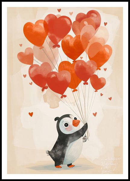 Plakat 68x98cm Pingwinek z Balonami zdjęcie 3