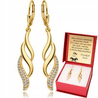 Złote Kolczyki Wiszące z Cyrkoniami Grawer Prezent z Grawerem Srebro