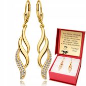 Złote Kolczyki Wiszące z Cyrkoniami Grawer Prezent z Grawerem Srebro