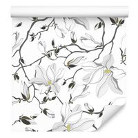 Tapeta do salonu kwiaty magnolie liście gałązki