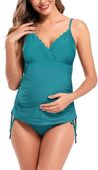 Strój kąpielowy ciążowy tankini dwuczęściowy, turkusowy, regulowany XL