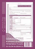 DRUK OŚWIADCZENIE W SPRAWIE UŻYWANIA PRYWATNEGO POJAZDU DO CELÓW