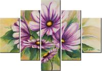 70 100CM OBRAZ 5 ELEM KWIATY ZIELENI DRUK PŁÓTNO