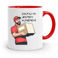 Kubek Czerwony Dla Kuriera Zaufaj Mi! Prezent Z Nadrukiem Ze Zdjęciem