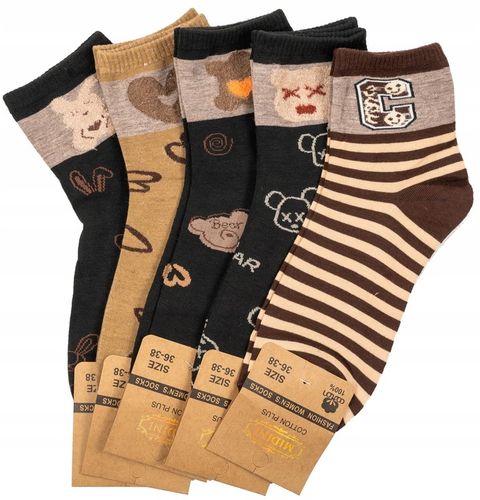 5x Skarpetki Damskie Skarpety Bawełniane Kolorowe Śmieszne Wzory 39-42 na Arena.pl
