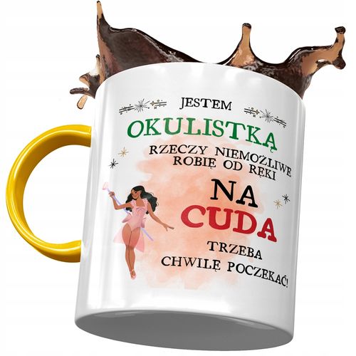 Kubek Żółty Dla Okulistki Trzeba Chwilę Poczekać Z Nadrukiem Ze Zdjęciem na Arena.pl