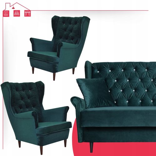 Zestaw wypoczynkowy uszak wersalka z fotelami Gaja ZIELONY na Arena.pl