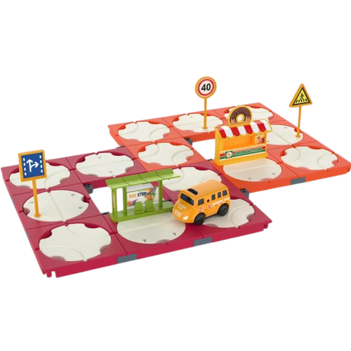 Zestaw Labirynt Drogowy Budowanie Trasy Autobus Przystanek Znaki Drogowe na Arena.pl