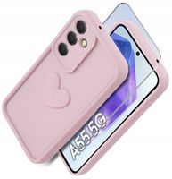 Etui do Samsung A55 5G silikonowe MATOWE serce + Szkło ochronne na ekran 9H