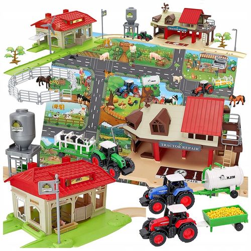 Mega Farma Gospodarstwo STODOŁA OBORA FGURKI ZWIERZĘTA DROGA + 3 TRAKTORY na Arena.pl