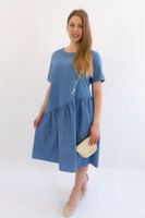Niebieska Sukienka Midi z Krótkim Rękawem UNI