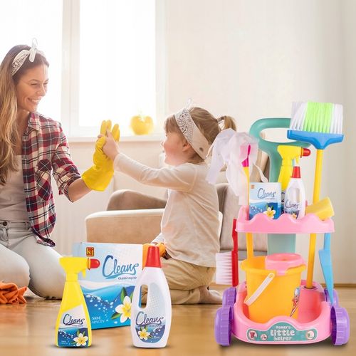 ZESTAW SPRZĄTAJĄCY DO SPRZĄTANIA NA WÓZKU DLA DZIECI WIADERKO MOP ZMIOTKA na Arena.pl