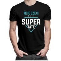 Moje dzieci mają super tatę - męska koszulka z nadrukiem L Czarny T-shirt