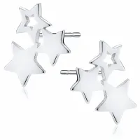 DELIKATNE RODOWANE SREBRNE KOLCZYKI WKRĘTKI GŁADKIE POŁĄCZONE GWIAZDKI