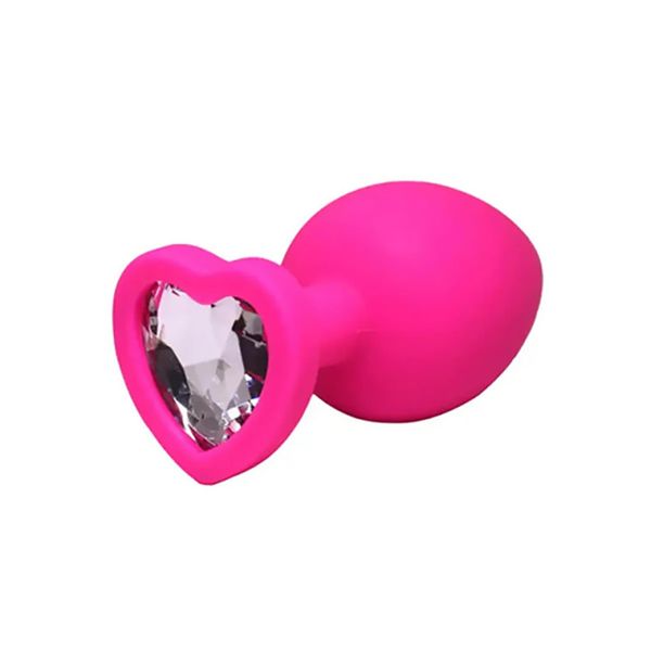 Pink Large Heart-Shaped Butt Plug With White Crystal zdjęcie 1