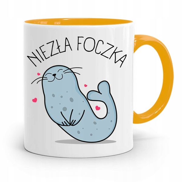 Kubek Żółty Śmieszny Zabawny Niezła Foczka Prezent Z Nadrukiem Ze Zdjęciem zdjęcie 1