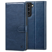 Etui Skórzane z Klapką Portfel do Samsung Galaxy S21 Granatowe Magnetyczne