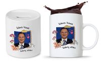 Zestaw Andrzej Duda Pis Prezent Kubek + Skarbonka Z Nadrukiem Ze Zdjęciem