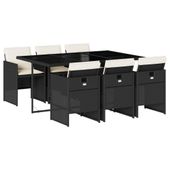 7-cz. zestaw mebli ogrodowych z poduszkami, czarny, polirattan