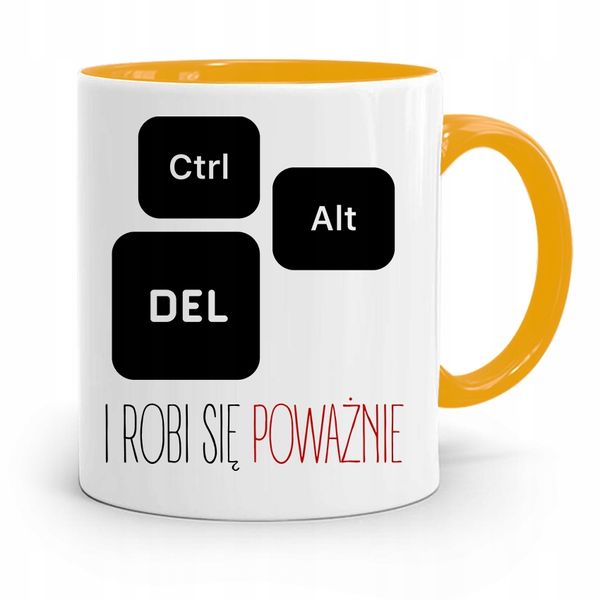 Kubek Żółty Informatyka Programisty Ctrl Alt Del Z Nadrukiem Ze Zdjęciem zdjęcie 1
