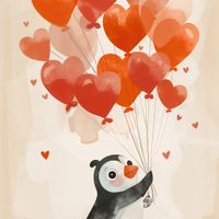 Plakat 100x100cm Pingwinek z Balonami