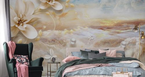 Fototapeta Ścienna Kwiaty PERŁY Marmur Abstrakcja 270cm x 180cm na Arena.pl