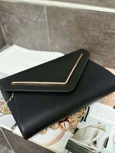 CZARNA torebka kopertówka wizytowa wesele komunia ślub NA ŁAŃCUSZKU na Arena.pl