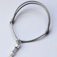 Fit Kolekcja - Bransoletka ze sznurka z hantlem light grey