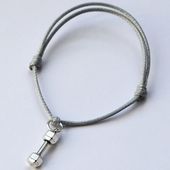 Fit Kolekcja - Bransoletka ze sznurka z hantlem light grey