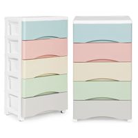 Regał Z 5 Wysuwanymi Szufladami Nogi Z Kółkami Kolorowe Szuflady