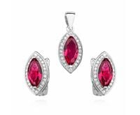 Elegancki rodowany srebrny komplet z rubinowymi cyrkoniami srebro 925 Z0711K_P