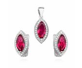 Elegancki rodowany srebrny komplet z rubinowymi cyrkoniami srebro 925 Z0711K_P
