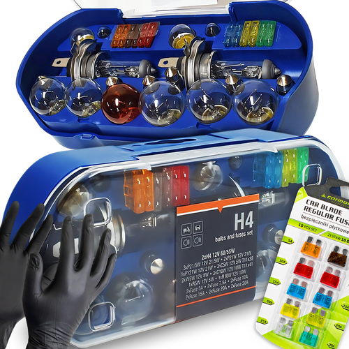 ZESTAW KOMPLET ŻARÓWEK ZAPASOWYCH ŻARÓWKI 2x H4 12V + BEZPIECZNIKI ZASOBNIK na Arena.pl