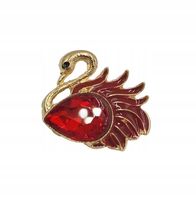 Pięknie lśniąca broszka czerwony łabędź z kryształkiem kolor złoty 2,5cm