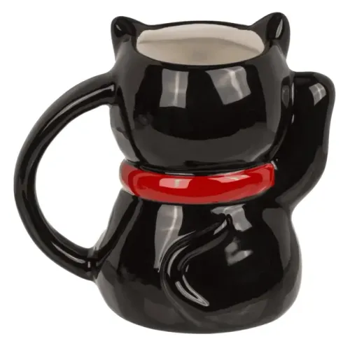 Czarny Kubek Lucky Cat - Kot Szczęścia 500 ml - Motyw Japońskiego Kota na Arena.pl