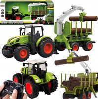 TRAKTOR ZDALNIE STEROWANY Z PRZYCZEPĄ Z DREWNEM BALE GUMOWE KOŁA ZABAWKA RC