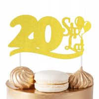 TOPPER NA TORT NA 20 URODZINY ZŁOTE BROKATOWE NA IMPREZĘ URODZINOWĄ