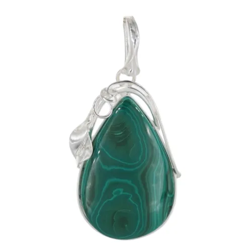 Zawieszka malachit łza w srebrze z liśćmi na Arena.pl