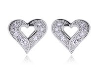 Delikatne rodowane srebrne kolczyki serca serduszka z cyrkoniami srebro 925 Z0557