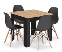 Stół NP 80x80 Artisan nogi czarne + 4 krzesła OSAKA czarny nogi naturalne