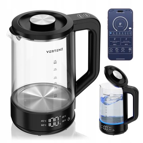 Czajnik Elektryczny LED SMART 2000W Szklany 1,7L Technologia WARM Czarny na Arena.pl