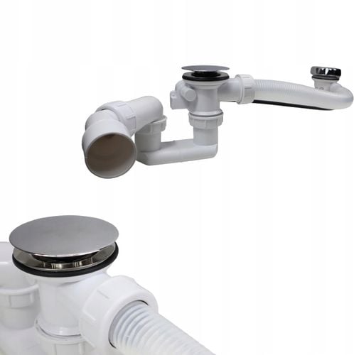 Syfon wannowy chrom z przelewem automatyczny do wanny na pokrętło niski na Arena.pl