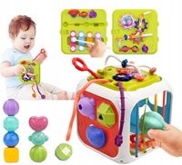 KOSTKA SENSORYCZNA SORTER EDUKACYJNY MONTESSORI 7w1 KLOCKI CYMBAŁKI GRYZAK