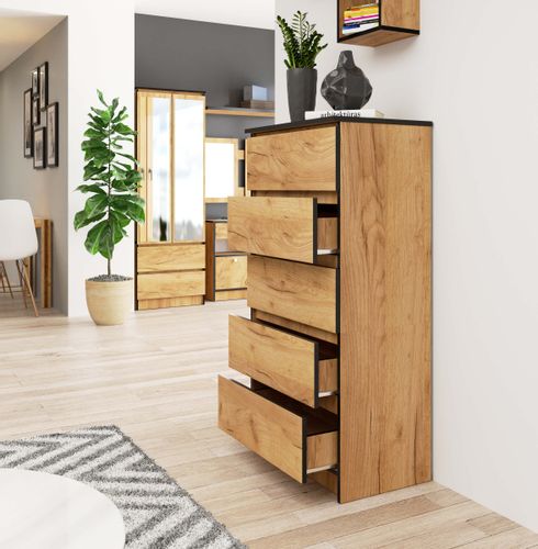 Komoda do salonu K 60 cm 5 szuflad - dąb craft na Arena.pl