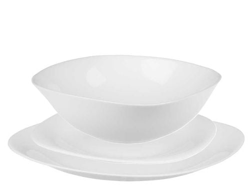 Zestaw obiadowy dla 6 osób 18 el. biały kwadratowy szkło opalowe zmywarka na Arena.pl