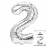 BALON FOLIOWY CYFRĄ CYFERKA 2 SREBRNA NA IMPREZE URODZINOWĄ 40cm