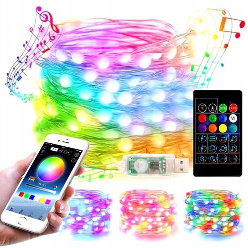TAŚMA 200 LED INTELIGENTNE LAMPKI APLIKACJA BLUETOOTH PILOT STEROWANIE 20M na Arena.pl