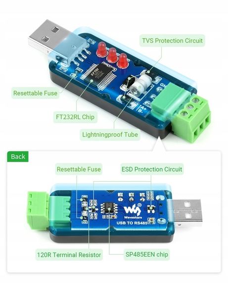Konwerter przemysłowy USB - RS485 FT232 FTDI Waveshare 17286 zdjęcie 6